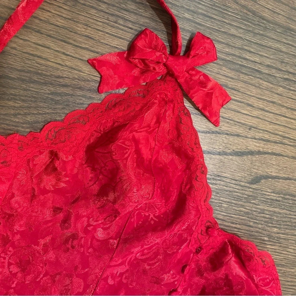 Vintage Victoria’s Secret Gold Label Red Brocade Teddy One Piece Bow Lingerie - Picture 5 of 13